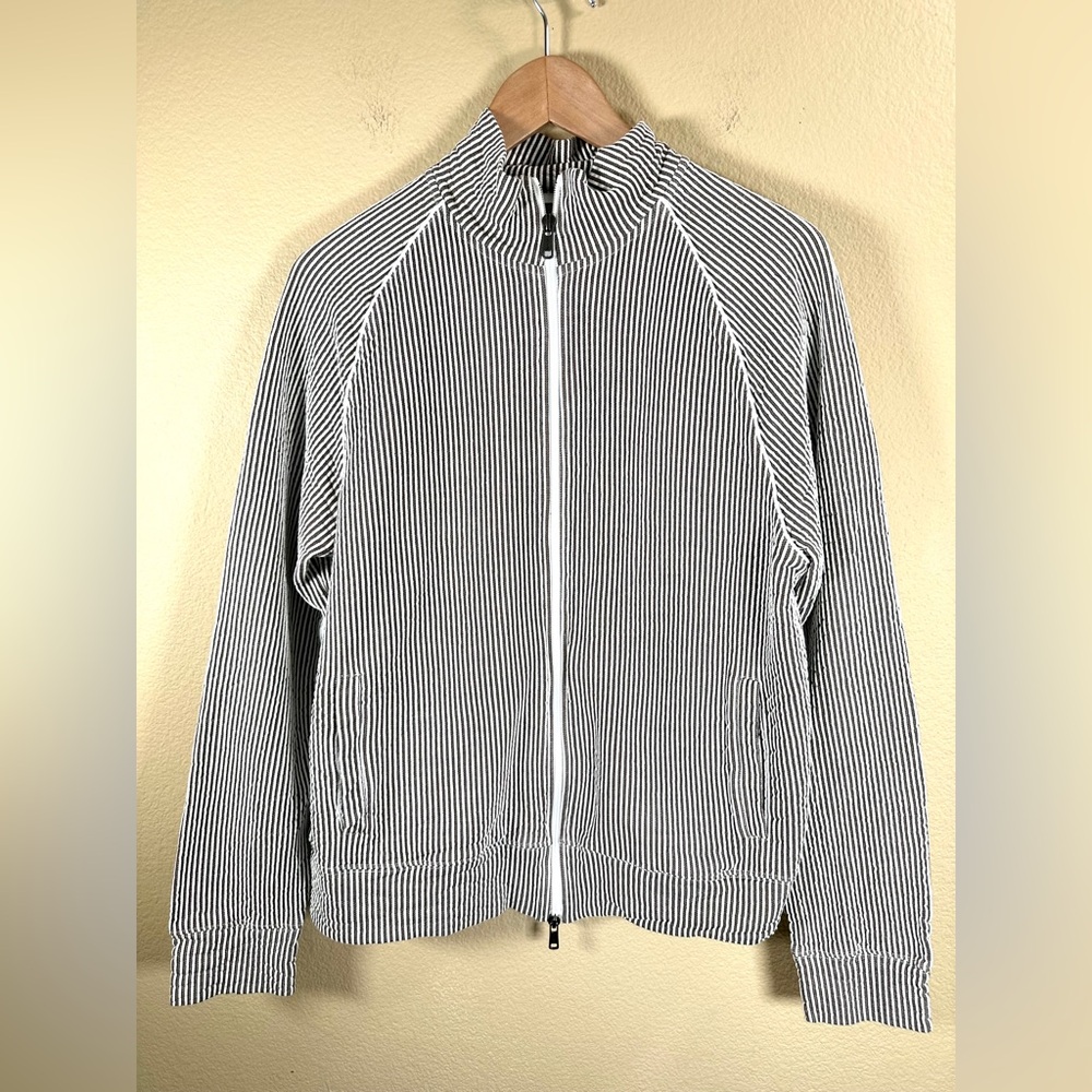 Todd Snyder Men's Gray/White Striped Zip-Up
Track Jacket 100% cotton
